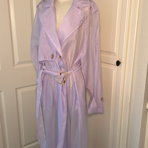 Anthropologie DOLAN Sheer Tulle Trench Coat NEW size LARGE Lavender - Picture 6 of 10
